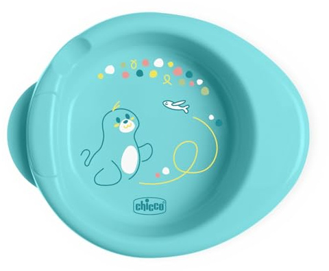 Chicco Piatto Pappa Calda per Bebè e Bambini, Piatto Termico per Pappa con Serbatoio Acqua Calda, Piattino Pappa Svezzamento con Base Antiscivolo e Design Ergonomico, 0% BPA, 6+ Mesi, Celeste