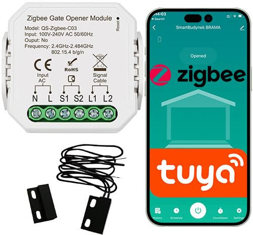 Sone Smart One Garagentoröffner Smart Zigbee – Tuya kompatibel, Home Assistant, Zigbee2MQTT, 230V, App- & Alexa-Sprachsteuerung, Timer, Szenen, 46x46x18mm, inkl. Kontaktsensor – Gateway erforderlich