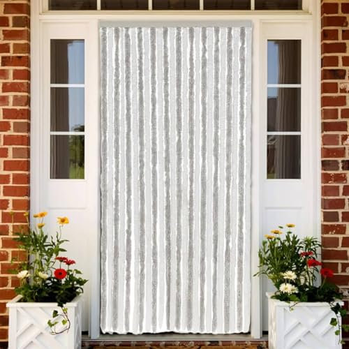 Fasba Insektenschutz Vorhang Fliegengitter Fliegenvorhang Türvorhang Flauschvorhang Fliegenschutz Balkontür Wohnzimmer Wohnwagen Hellgrau und Weiß 100x220 cm Chenille