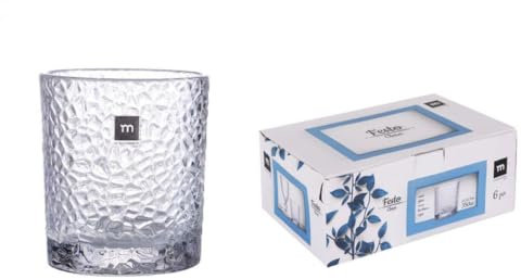 Juego de 6 Vasos de Cristal Transparente - Para Agua, Whisky, Zumos, Refrescos | Set de 6 Tazas de Cristal Fuerte y Resistente - Uso Diario, Eventos, Hogar o Professional (Festo Claro-350cc)