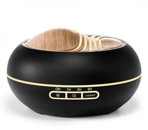 SALKING Aromadiffusor för eteriska oljor – 400 ml aromaterapi rumsparfym ultraljudsdiffusor svart träfanér doftoljediffusorer doftdiffusor doftlampa elektrisk RGB för hemmet kontoret yoga sömn