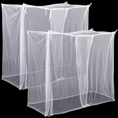 Mindsoft 2 Pcs 4 Corners Mosquito Net for Bed Canopies Netting Bed Drapes Mesh for Twin Full Queen King Size Camping Home Outdoor Travel Dormitory(White,L87 X W79 X H79 Inch)