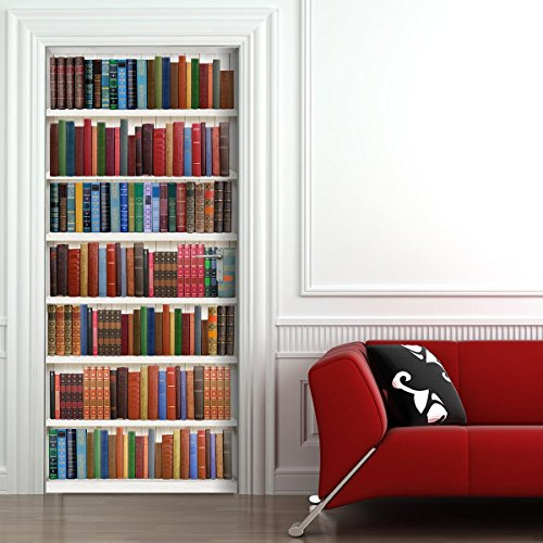 Stickerprofis Türtapete selbstklebend einteilig TürPoster - BÜCHERREGAL - 3D Türaufkleber Türfolie