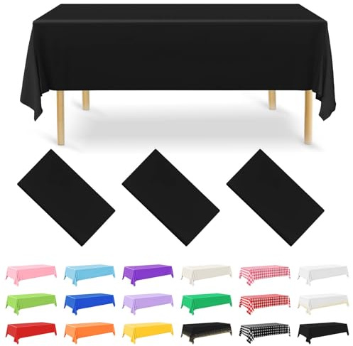NACHLYNN 3 Stück Einweg Tischdecke 137 x 274 cm Schwarz Rechteckige Tischabdeckung Wasserdicht Gartentischdecke für Festivals Party Hochzeiten Brautpartys Geburtstag Dekorationen