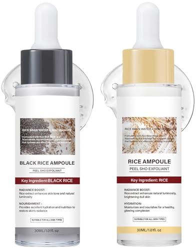 Peel Shot Glow Rice Ampoule Duo, Schwarzer und Weißer Reis als Peeling, Peeling-Lösung für strahlendes Hautbild & glatte Poren, Feuchtigkeitsspendende Mitesserentferner für alle Hauttypen (2PCS)