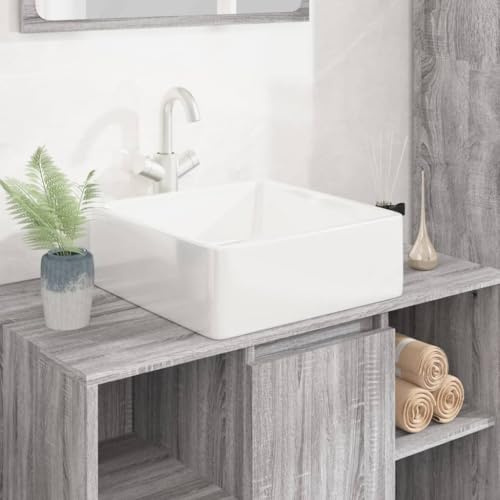 Qnhdfrt Lavabo bianco 37 x 37 x 13 cm ceramica quadrata lucida superficie durevole lavabo da appoggio per bagno ospiti WC e sala trucco