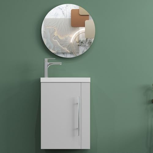 AICA Mueble con Lavabo,44 x 23 x 60 cm, Mueble de baño para Colgar en la Pared,diseño de Dos cajones, Acabado en Blanco, con Lavabo Blanco. Mobiliario Moderno.