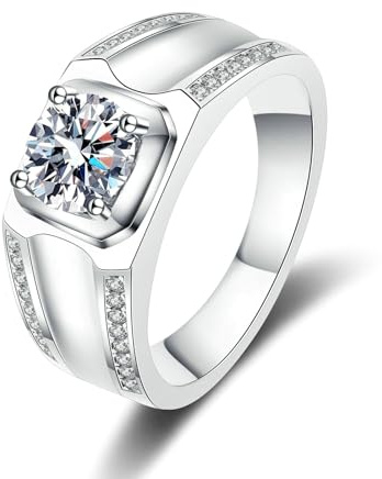 Beydodo Herren Ringe Platin 950 Echtgold, Verlobungsring mit Diamant 1ct Siegelring Eheringe Hochzeitsringe Weißgold Gr.52 (16.6)