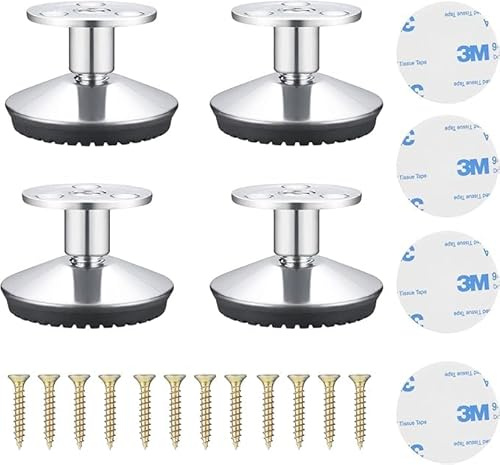 YIKUBO Adjustable Furniture Feet 4Pcs,30-45mm Heavy-Duty Metal Furniture Legs for Heightening, Bed Legs, Table Legs, Sofa Legs, Screwed or Self-Adhesive Silver