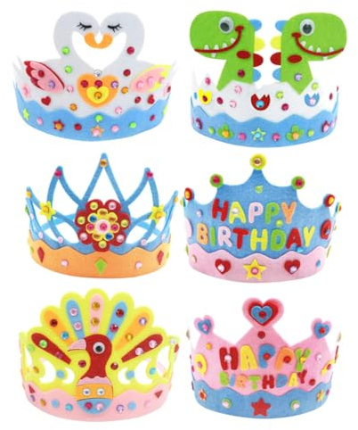 BAZEITFLOW 6 Stück Teiliges Kindergeburtstag Kronen Umweltfreundlichem Vliesstoff Leichte DIY Geburtstagskrone für Mädchen Bequeme Kinderkrone für Geburtstagsfeier und Kostümspaß