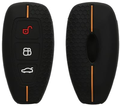 kwmobile Carcasa Compatible con Llavero de Ford Llave de Coche Keyless Go de 3 Botones Funda - Funda para Mando de Coche de Silicona - Negro / Naranja