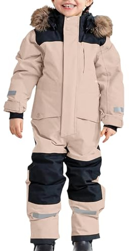 Mono de Nieve para Niños, Traje de Esquí Cálido de Una Pieza para Niños y Niñas, Traje de Nieve Impermeable para Invierno, Cálido, Transpirable, con Capucha, con Cremallera, 2-15 (Beige, 10-11 Years)