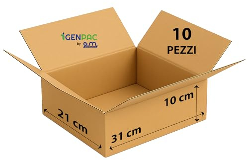 GM 10 Scatole Cartone Avana 31x21x10 h cm - Mono Onda Resistenti per Imballaggio, Spedizioni e E-Commerce - Cartoni Trasloco e Packaging Riciclabile, Vari formati, Ideali per Uffici e Aziende