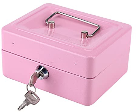 Phefop Liten Kassalåda med Pengafack och Lås, Stållås Pengalåda med Nyckel för Vuxna och Barn 5,9 X 4,7 X 3 Tum (Liten rosa)