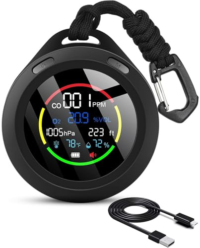Portable Oxygen & Carbon Monoxide Detector – Multi-Gas Monitor with Sound & Light Alarm for Camping, Outdoor Safety and Home Use – O₂/CO Air Quality Tester (Black)