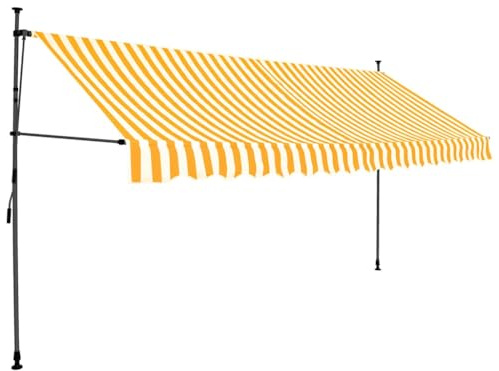 Brise-vue pour balcon - Store rétractable à la main avec LED - 350 cm - Blanc et orange - Tissu pour balcon, terrasse, jardin, toit de terrasse