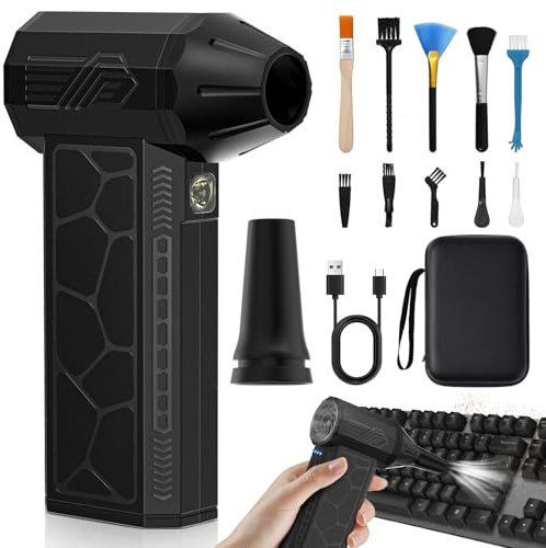 Amazicha Compressed Air Duster, Multi-Gear Adjustable 130000RPM Electric Air Duster, Rechargeable Air Blower with LED Light for Computer Keyboard Home Outdoor Car