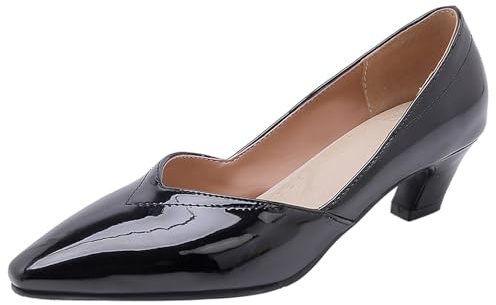 Lizoleor Scarpe Donna Tacco Gattino Tacco Medio Punta Quadrata Senza Chiusura Business Eleganti Moda Vernice Solid Sweet Nero Numero 40.5 EU/42CN