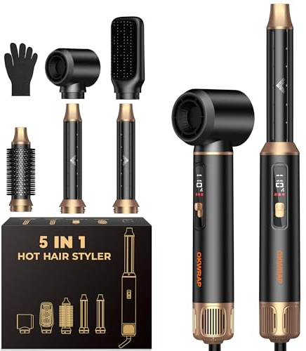 OKWRAP Hairstyler 5 in 1 LCD Asciugacapelli 5 in 1 Styler per capelli | Multifunzione Phon Capelli,Spazzola Asciugacapelli Per Dare Volume Ai Capelli, Lisciare, Ioni Air Curler Brush per Capelli