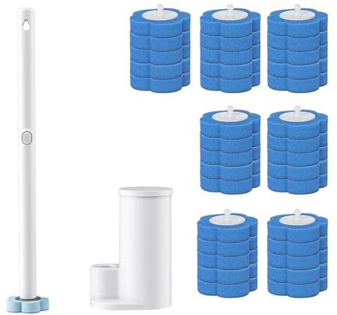 Kit per la pulizia del WC con panni monouso autopulenti con manico esteso, senza pre-risciacquo, senza sporcare, senza odori, senza contatto (20 Spugne Limone)