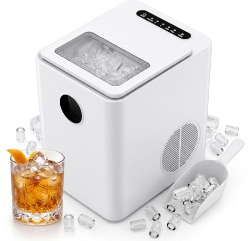 BEOSIOR Countertop Ice Maker Machine – 15kg/24H Quick Ice Maker, 9 Cubes in 6 Min, Self-Cleaning, Ice Scoop & Basket, Small & Large Cubes, Home/Kitchen/Office/Bar (White)