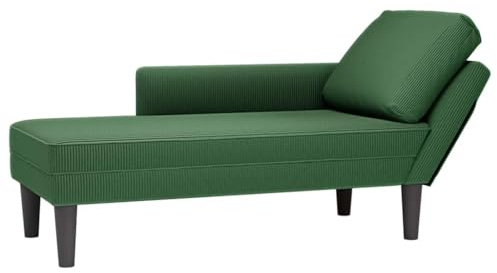 Augerlite Chaiselong med kudde mörkgrönt manchestertyg 132 x 56 x 70 cm, bekväm recamiere och relaxsäng med mycket elastiskt skum, inklusive ländryggskudde, perfekt för vardagsrum, sovrum