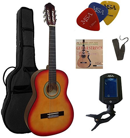3/4 GITARRE - KONZERTGITARRE IM SET - CLASSIC - SUNBURST - DECKE LINDENHOLZ - TASCHE - BAND - SAITEN - 3xPIK - STIMMGERÄT ET33B - C6
