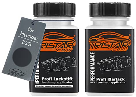 TRISTARcolor Autolack Lackstift für Hyundai Z3G Micron Grey Metallic +1K | Set aus Basislack + Klarlack, Lackfläschchen mit Pinsel, je 50ml