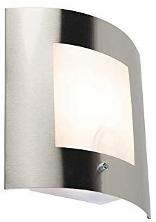 Qazqa - Outdoor Modern Wall Lamp I Wall Light Steel I Nickel Matt I Satin IP44 with Twilight Switch - Emmerald 1 Garden- - Modern - Suitable for LED E27 | 1 Light - Stainless Steel Security Light -