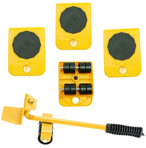 WeFoonLo 1 Ensemble d'outils pour soulever et déplacer Un élévateur de Meubles pour soulever des Meubles et des équipements Lourds, 1 Tige de Levage et 4 Galets de déménagement (Jaune)