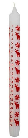 Ebersbacher Kerzenfabrik GmbH Adventskalenderkerze Schneeflocke & Elch weiß mit rotem Druck ca. (ØxH) 22 x 250 mm