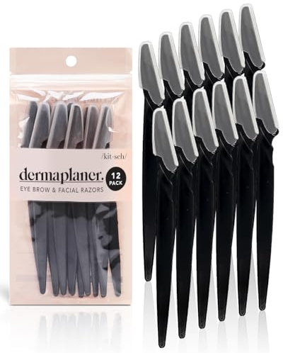 Kitsch Dermaplaning Tool – 12 Stück Rasiermesser, Gesichtsrasierer Frauen, Augenbrauenrasierer, Gesichtshaarentfernung für Frauen, Dermaplane-Rasierer für das Gesicht, Black