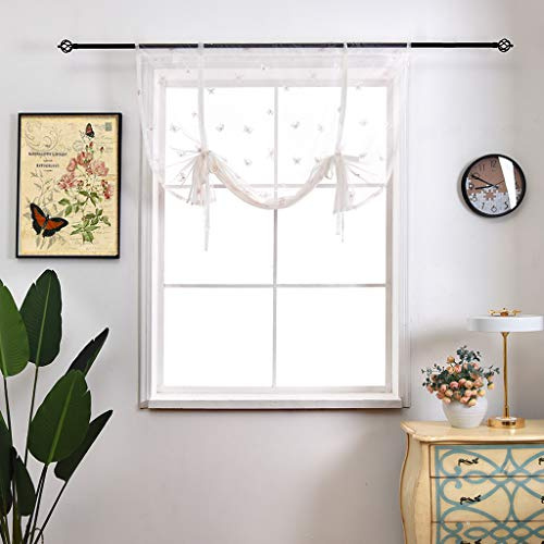 SIMPVALE 1 Stück Raffrollo mit Schmetterlings-Stickerei - Tüll-Voile Sheer Gardinen - Durchsichtige Raffgardinen für Wohnzimmer Schlafzimmer Kinderzimmer Küche Balkon Badezimmer, Rosa, 100x140cm