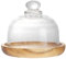 DOITOOL Mini Glass Cake Stand with Wooden Base - Clear Glass Bell Jar Dome Cover for Dessert, Cheese, Candy - 10.5 x 10.5 x 9.5cm