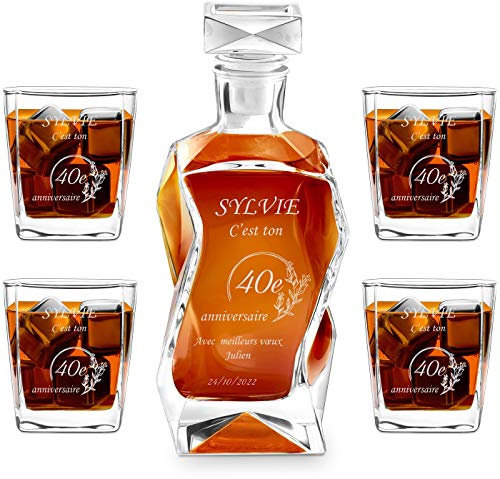 Maverton Ensemble de Carafe gravé avec 4/6 Verres à Whisky, 700 ML Décanteur Whiskey en Verre, Cadeau personnalisé pour Les Femmes - Voeux