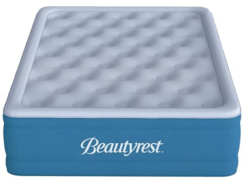 シモンズ Simmons Beautyrest Comfort Plus Express Luftbett, interne Pumpe mit Plüsch-Samt-Kissen-Luftmatratze, 100% auslaufsicher, mit Sleep Fresh-Technologie, 43,2 cm, Vinyl, Blue, 43,18 cm