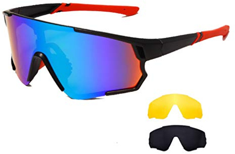 Long Keeper Fahrradbrille, Sportbrille Radbrille UV400 Schutz mit 3 Wechselobjektiven, Polarisierte Sport Sonnenbrille Herren Damen für Rennrad MTB Fahrrad