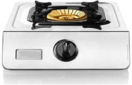 Suinga Tragbarer Gaskocher mit 1 Brenner, 90 mm, Edelstahl, automatische Zündung, Doppelbrenner in Bronze mit 110 mm, Gasbetrieben, Flüssiggas, bis zu 2000 W, für große Pfannen