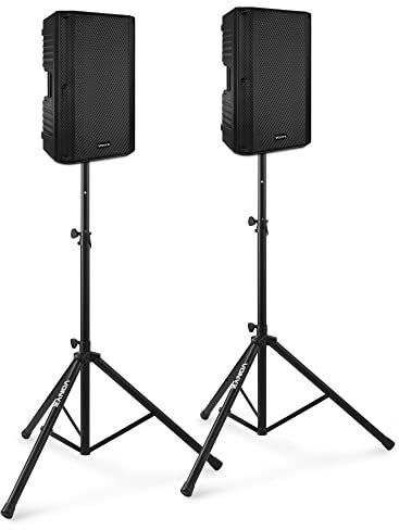 VONYX VSA120S Kit Sono DJ Ensemble d'Enceintes Actives avec Bluetooth et Pieds - 800W, Idéal pour Animer Vos Soirées