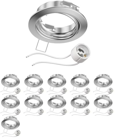 ledscom.de 12x Decken-Einbaurahmen FERE Einbaurahmen chrom matt schwenkbar (LED/Halogen/GU10/MR16/PAR16/50mm) inkl. GU10 Fassung