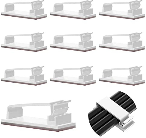Vinabo 10 Pezzi Clip Cavo Autoadesivo, Cavo Gestione, Fermacavi Supporto Organizer la Gestione dei cavi,per TV, PC, laptop, cavo Ethernet, scrivania, casa, ufficio,Bianco