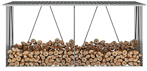 Legna da Ardere Deposito in Acciaio Zincato 330x84x152 cm Antracite con Struttura Stabile e Tetto Inclinato for Giardino e Esterno