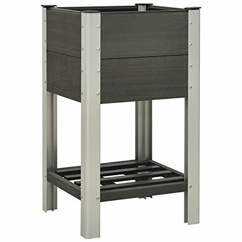 Atlojoys Garten-Hochbeet mit Ablage, Pflanzkübel, Hochbeete, Hichbeet, Pflanztrog, Kräuterbeet, Tomatendach Für Garten, Hochteich, Pflanzkübel, 50x50x90 cm WPC Grau