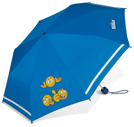 Scout Kinder-Taschenschirm mit reflektierenden Streifen Emoji Blue, 90 cm