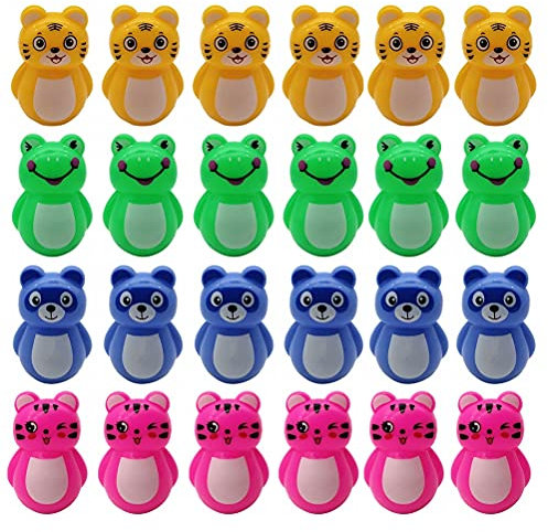 NUOBESTY 24Pcs Mini Tumbler Spielzeug Tier Spielzeug Spielzeug Cartoon Tigerbären Frosch Tumbler Spielzeug Home Tumbler Ornament Montessori Roly Poly Toy für Kinder