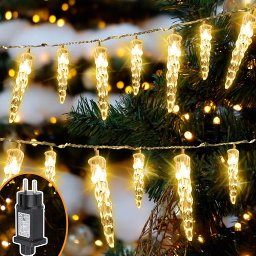 Tubiaz 40LEDs Eiszapfen Lichterkette für innen und außen, Wasserdichte Eiszapfen Lichterketten, IP44, 8 Leuchtmodi, für Patio, Garten, Rasen, Partei, Haus, Feiertagsdekoration, Warmweiß