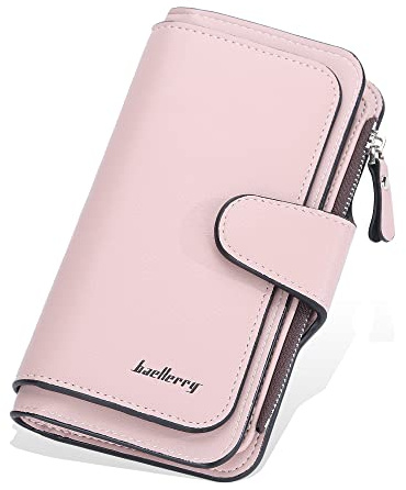 AIFILLE Portemonnaie Damen Gross Leder Damen Geldbörsen mit RFID Blocker Geldbörse Brieftaschen für Frauen/Geldbeutel mit 16 Kartenfächer Kreditkartenetui und Münzbörsen mit Magnetverschluss, Rosa