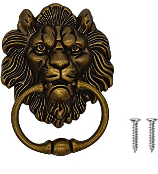 2 STÜCKE Türklopfer, Löwenkopfklopfer, Haustürklopfer mit 2 Schrauben, Zinklegierung, Löwenkopfringe, Löwen-Möbelklopfergriff für Schrank, Schublade, Tür, Barhocker, Bronze