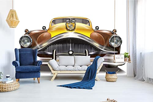 Vlies Fototapete RETRO GELBE AUTO-MASKE 375 x 250 cm (inkl. Kleister) - Vlies Tapete, Wandtapete, Wandbilder - Tapete für Wohnzimmer Schlafzimmer, Büro, Küche - Montagefertig