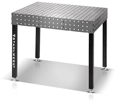 STAHLWERK Table de soudage 3D WT-100 3D ST avec capacité de charge de 1000 kg, système de perforation D16 et plateau de travail de 6mm 100x80cm, kit de bricolage pour l'autosoudage en acier au carbone